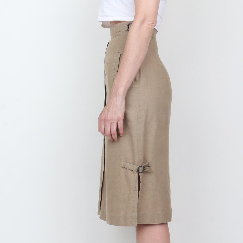 Vintage 1970s Panther Linen/Cotton Neutral Midi Skirt S